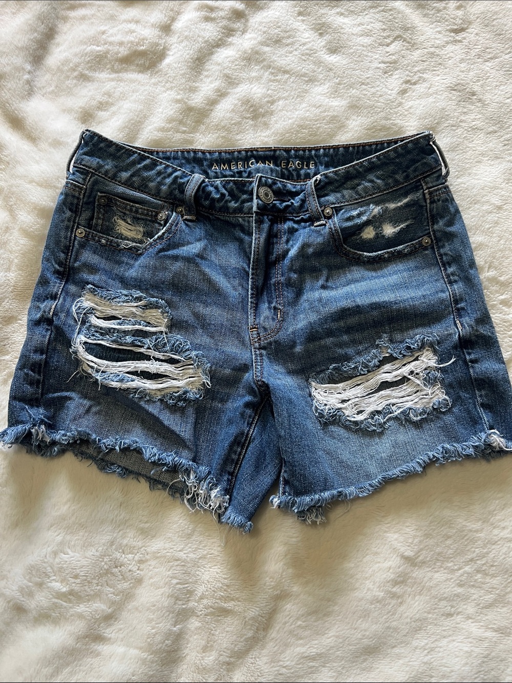 American Eagle Outfitters Blue Distressed Tomgirl Midi Jean Shorts